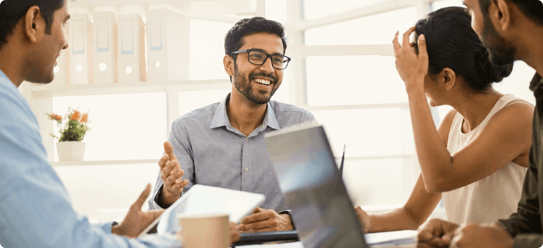 A collaborative team of professionals in a meeting