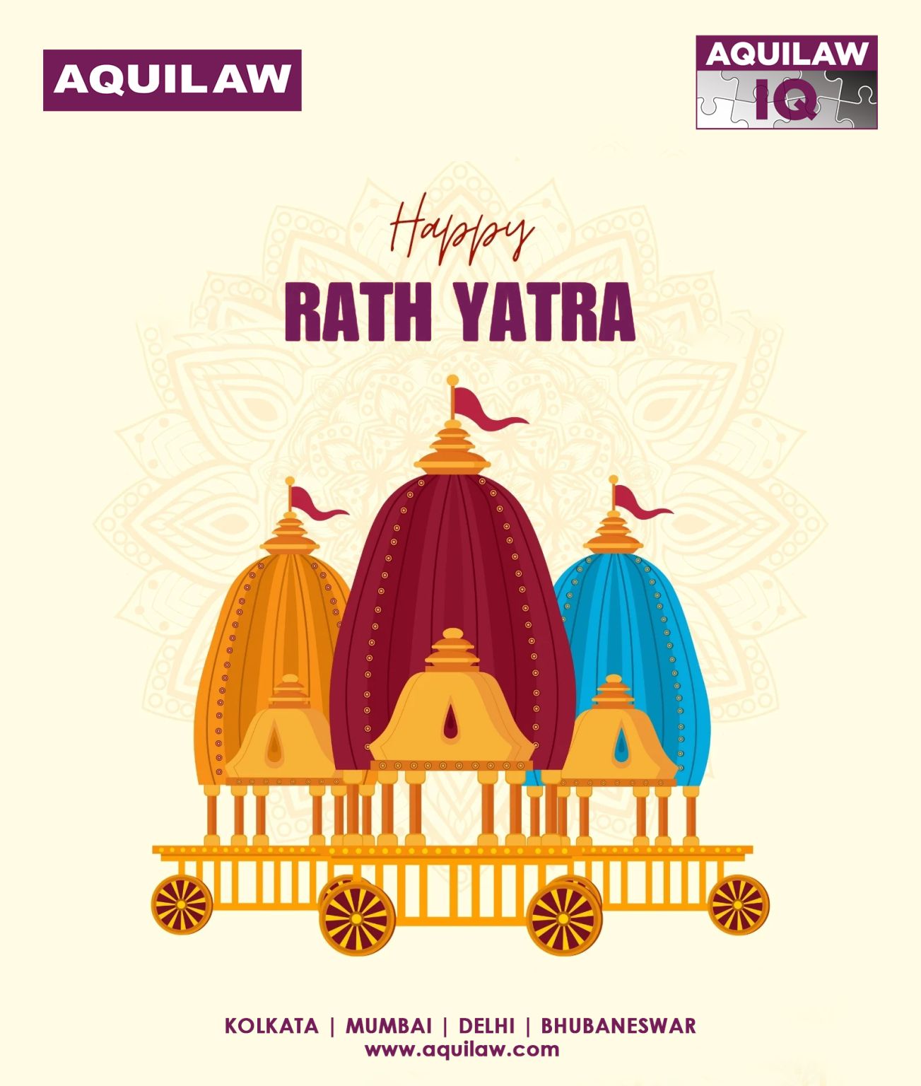 Happy Rath Yatra from all of us at AQUILAW! May this auspicious occasion bring joy, prosperity, and unity to all.
